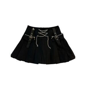 Dark In Love Pleated Mini Skirt Chains Buckles Goth Punk Y2K Grunge Emo Alt XS